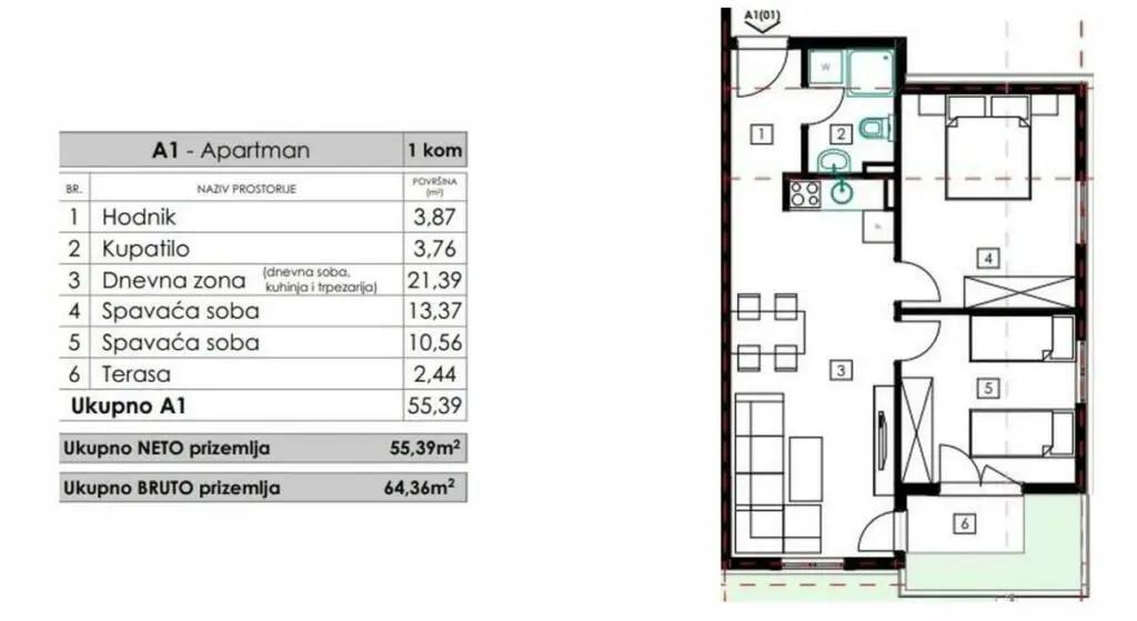 Apartament luksoz seaview 64 m2 në Bečići në kompleksin ekskluziv